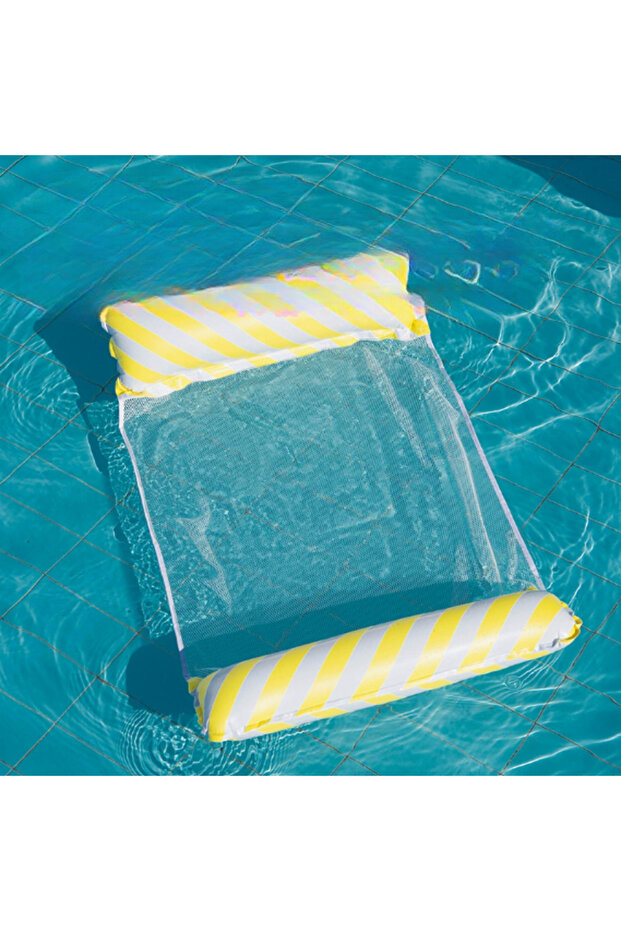 Yellow 1×Foldable Striped Inflatable Lounge Chair, Suitable For Swimming Pool Parties And Beach Leis