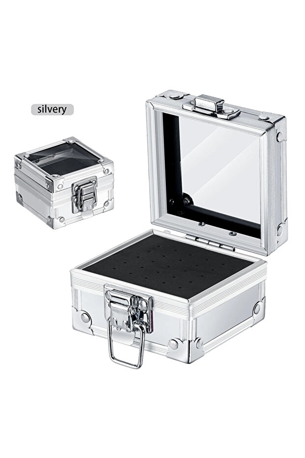 Silver 1Pcs Professional Nail Drill Bit Holder Box with 25 Holes Aluminum Display Storage Box Contai