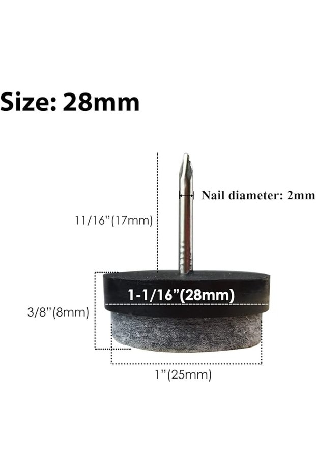 30 pcs 28mm Nail-on Felt Pads, 30 Pcs Round Felt Furniture Sliders Pads Heavy Duty Floor Protectors