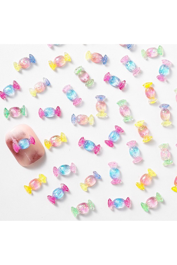 20pcs Food Play Candy Nail Art Charms Iridescent Gradient Gold Foil Rainbow Candy Resin Nail Rhinest