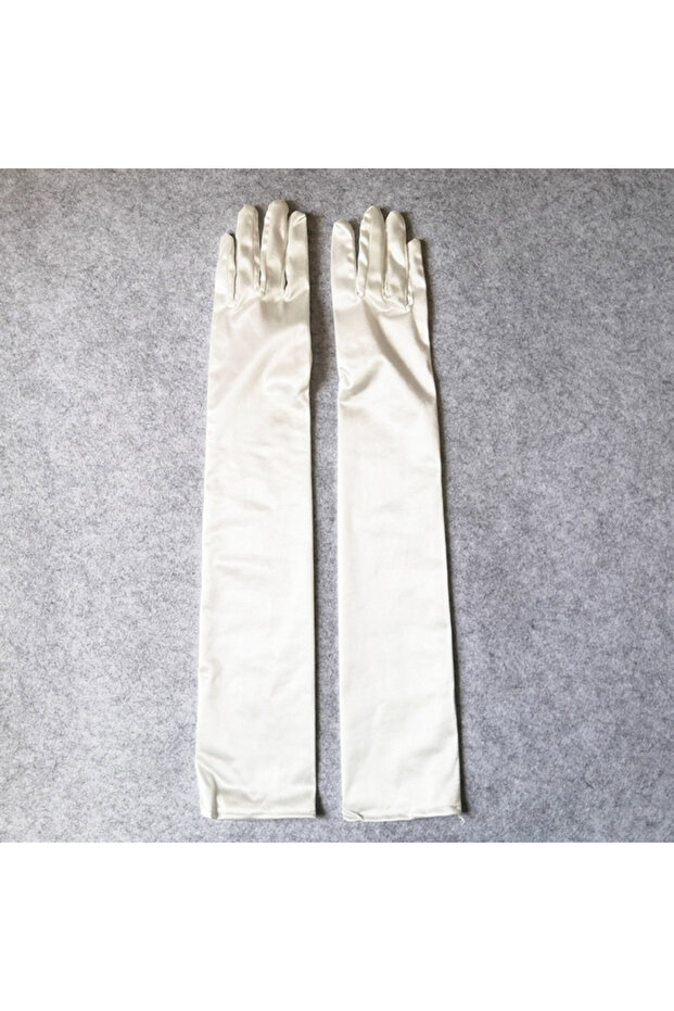 One Size Ivory White 55cm Women Solid Satin Elegant Formal Evening Etiquette Long Gloves Bride Dress