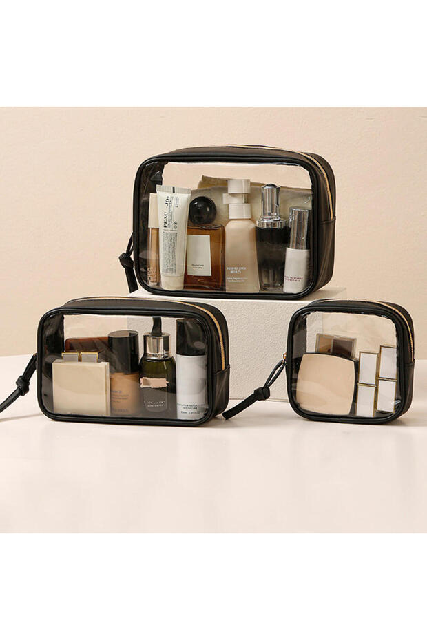 Black S M L PVC Clear Makeup Case Toiletry Bag Multipurpose Travel Kit Portable Large Capacity Dust