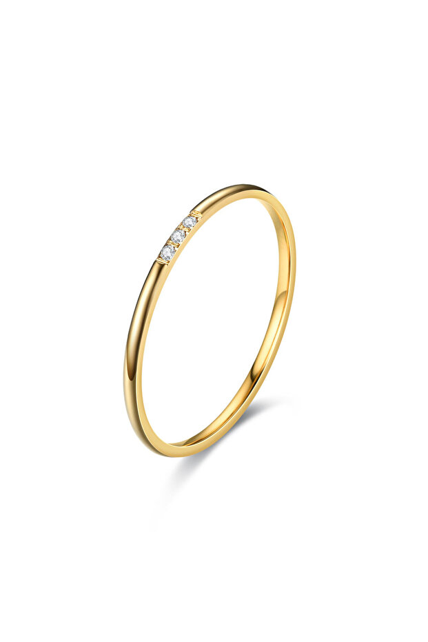 10 Gold 3 Stainless Steel Plated Paved Tiny Zircon Stackable Ring Golden Color Thin Ring Jewelry