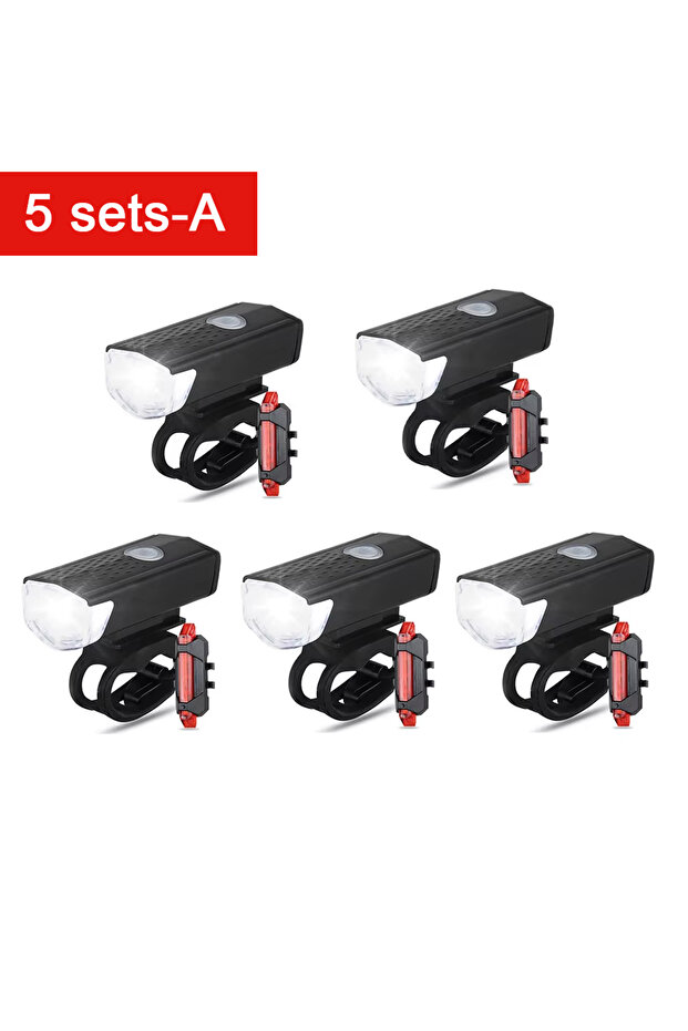 5 sets-A Bike Light Set Bicycle Headlight Taillight Front and Rear Set Rechargeable MTB Bike Flashli