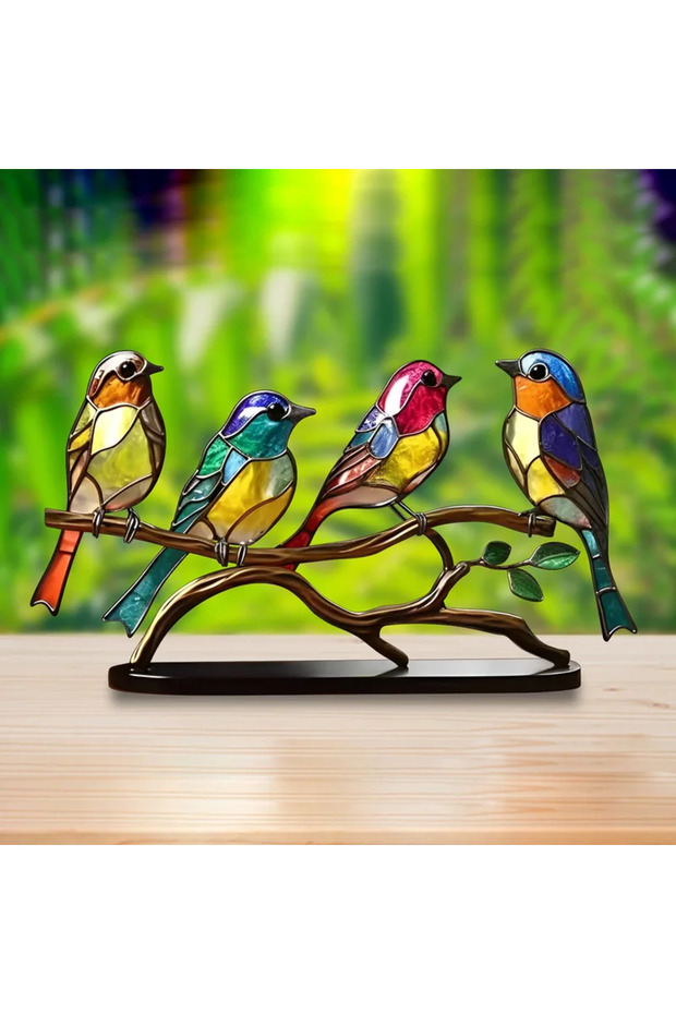 D-acrylic base plate Stained Glass Birds On Branch Desktop Ornaments Double Sided Multicolor Birds A