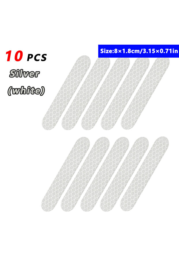 10PCS Silver-1.8x8cm Car Wheel Hub Reflective Stripes Door Safety Opening Warning Sticker Tape Auto