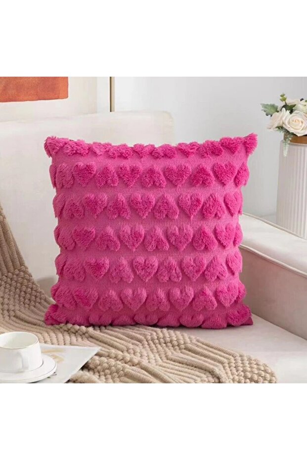 45X45cm Rose Red Modern Solid Color Love Plush Throw Pillow Cover,Valentine's Day Cushion Cover, Hom