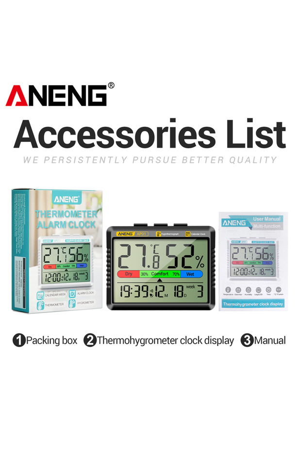 ANENG Black Digital Thermohygrometer Clock ANENG AP01 Snooze Alarm Mode Air Thermometer Humidity Mul