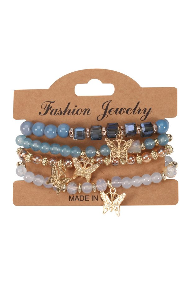 3 4Pcs Fashion Butterfly Charm Bracelet Set For Women Crystal Beads Chain Bangle Men Trendy Jewelry