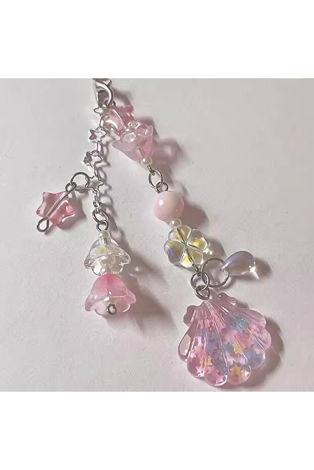 pink 5 Style Shell Beaded Phone Chain Gorgeous Star Lily of the Valley Coquettish Coquette Keychain