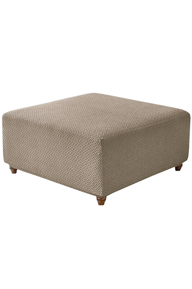 M Taupe T-Shape Jacquard Square Stool Cover Ottoman Stool Cover Elastic Sofa Footrest Slipcovers for