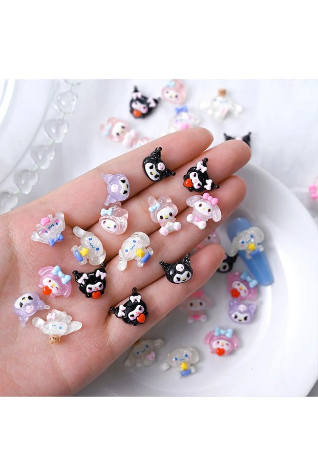 Z11-Mix-50Pcs 50Pcs Kuromi & Cinnamoroll 3D Resin Nail Charms – Cute Cartoon Animal Nail Art Accesso