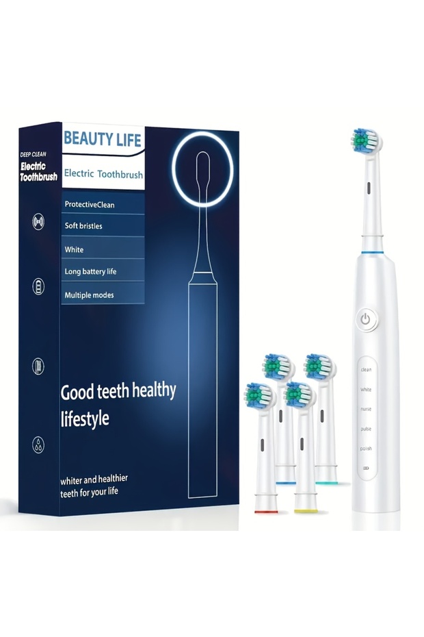 White 4 Brush Electric Toothbrush Rotary Cleaning Teeth Brush Waterproof Electronic Tooth Brush With