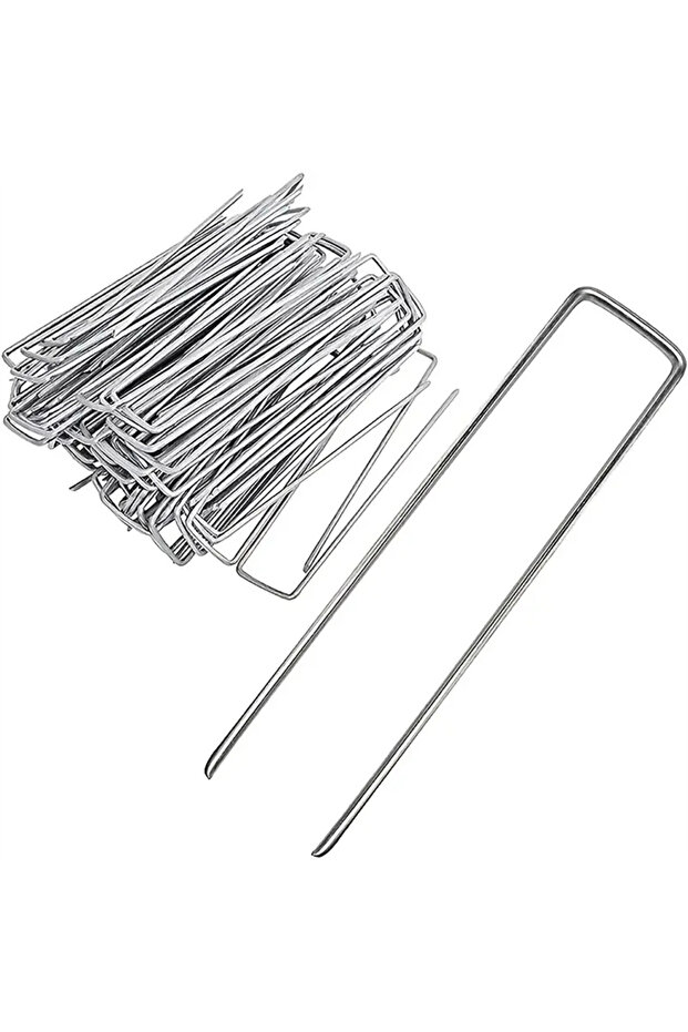 50pcs 10X4CM grey 50pcs Landscape Staples, U-Shaped Garden Pins Garden Stakes Staples, Heavy Duty Ya