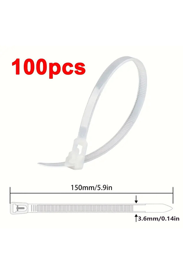 4x150mm 100pcs white 100PCS Reusable Nylon Cable Ties, Removable&Recyclable Locking Loop Ties, Mixed