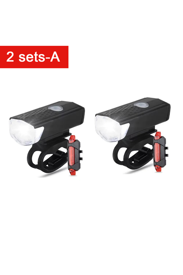 2 sets-A Bike Light Set Bicycle Headlight Taillight Front and Rear Set Rechargeable MTB Bike Flashli