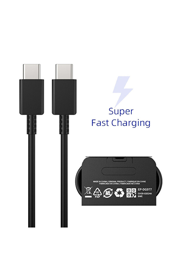 كابل USB-C أصلي أسود من سامسونج بطول 100 سم وقدرة 25 واط و45 واط للشحن السريع الفائق لهواتف S26 وS25 وS24 وS9 بلس ونوت
