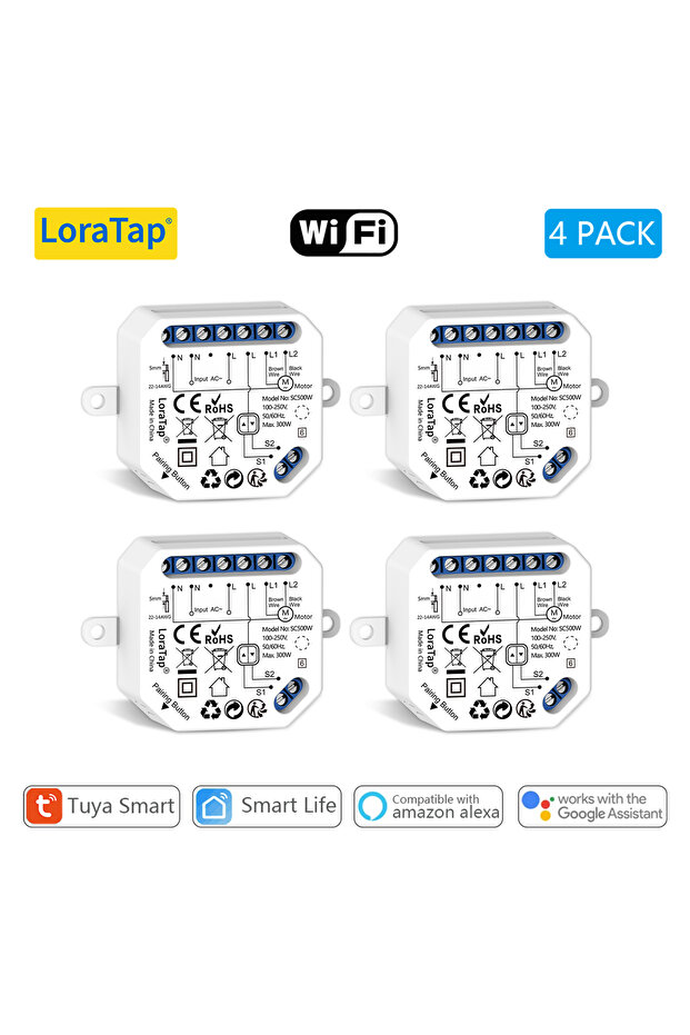 4 PACK LoraTap Tuya Smart Life Curtain Blinds Roller Shutter Switch Relay Module App Remote Control