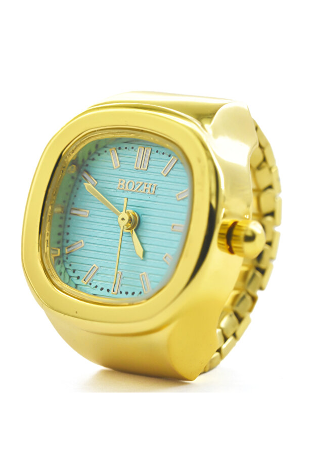 golden-blue Ring Quartz Watch New Hot Sales Creative Alloy Shell Finger Square Dial Couple Men And W
