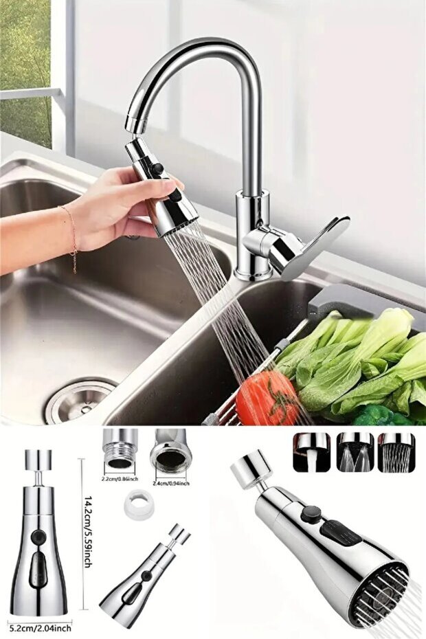 Metallic Faucet Head - 3 Functions