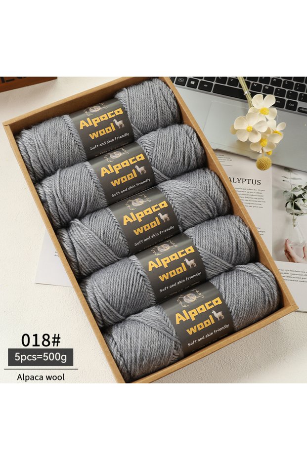 18 Medium Hemp Grey 500g Alpaca Wool 245 Chunky Knitting Yarn Multi-Color Autumn and Winter Fashiona