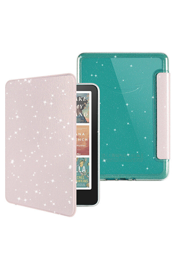 Baby Pink Glitter Case for 6"Kindle (11th Gen 2022/2024) - Clear Acrylic Back, Full-Body Shockproof,