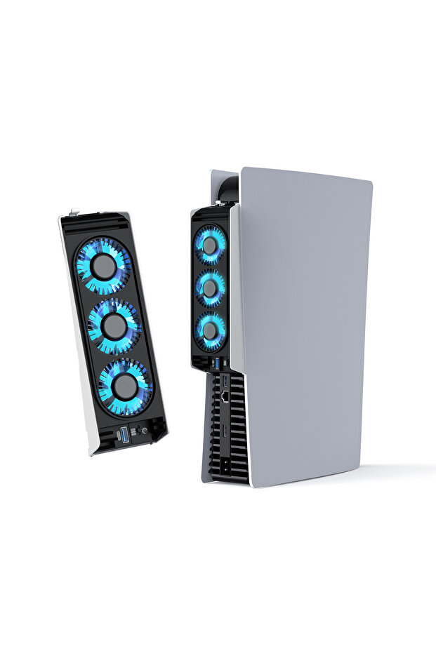 White IINE PS5 Temperature-Controlled Cooling Fan Upgraded Cooler Fan with USB3.0 Hubs Compatible wi