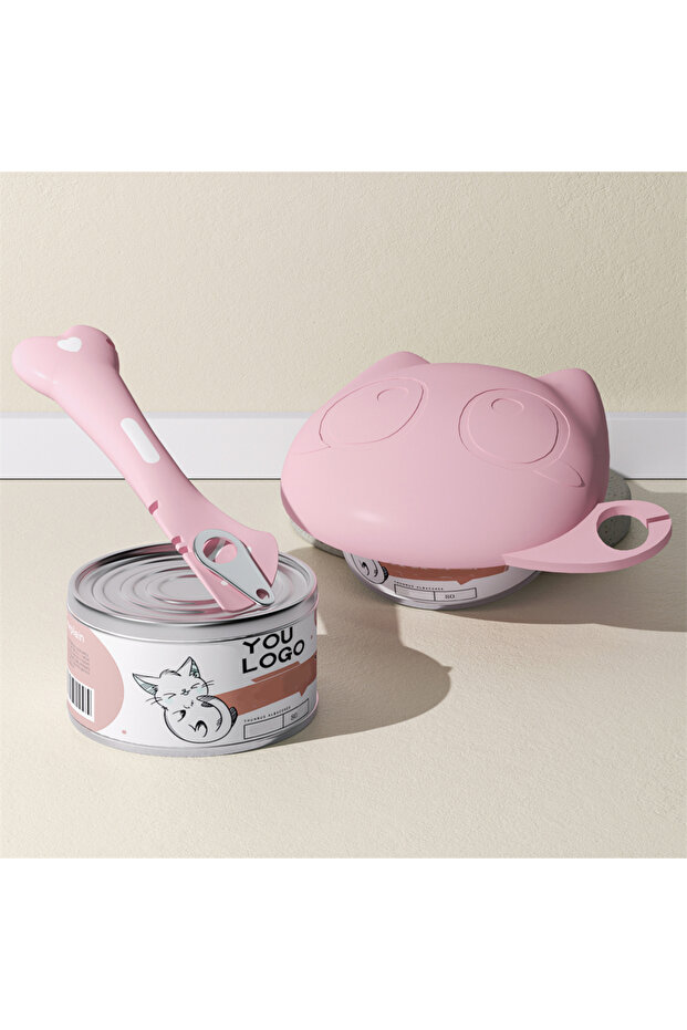 Pink Set Silicone Cat Food Can Lid and Spoon Set, Multifunctional Pet Wet Food Feeding Scoop with Ca