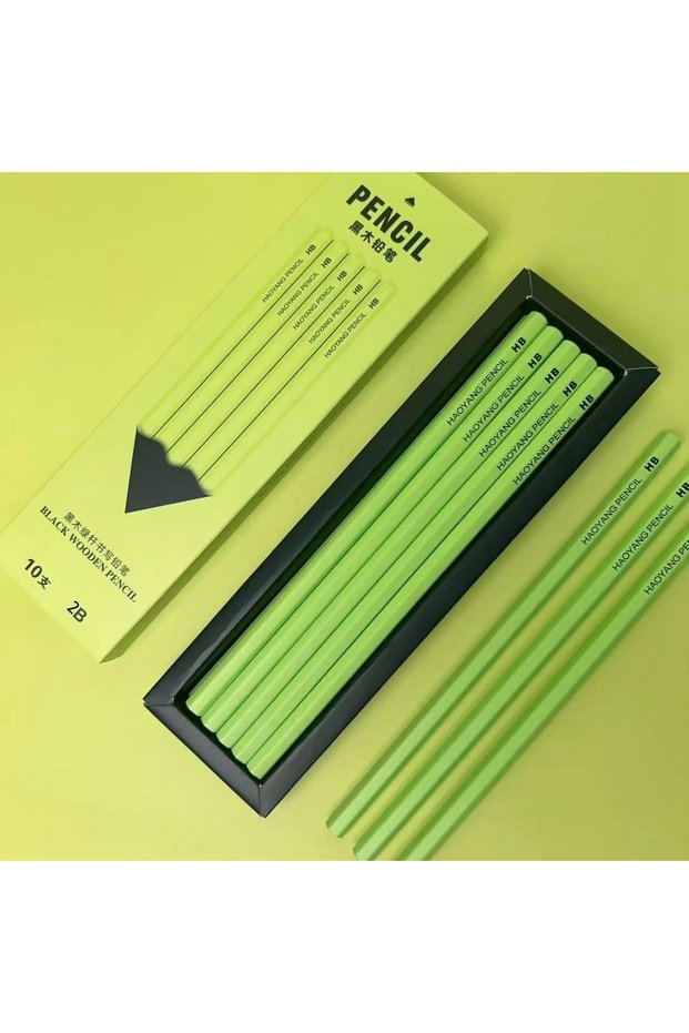 10 Pcs-2B 10/20Pcs Green Pole Wooden Pencils Black 2B/HB Standard Pencil Stationery Writing Sketch D