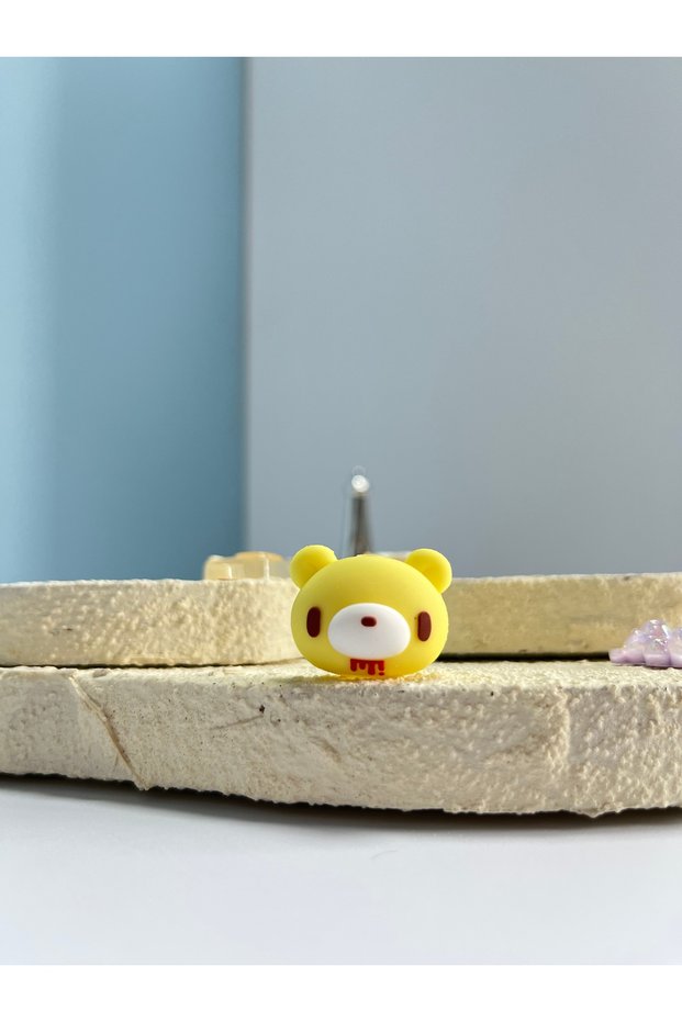 YELLOW Kawaii Bloody Bear Data Cable Protector Cute Cartoon Animal Charging Cord Cover,Shockproof&Du