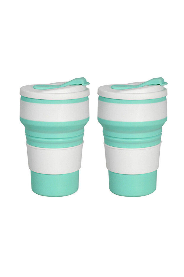 350ml Green 2pcs 12 Oz Reusable Silicone Collapsible Cups with Lid for Camping 350ml 500ml Portable