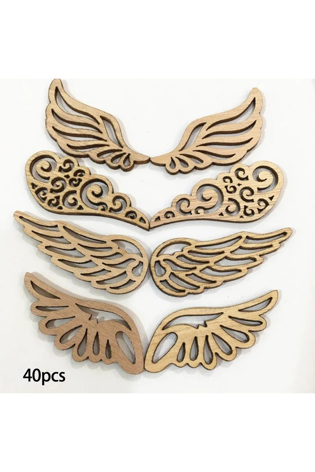 E-40pcs 40Pcs/bag 4 Styles DIY Angel Wings Wooden Chips Decorative Embellishments Crafts Scrapbook H