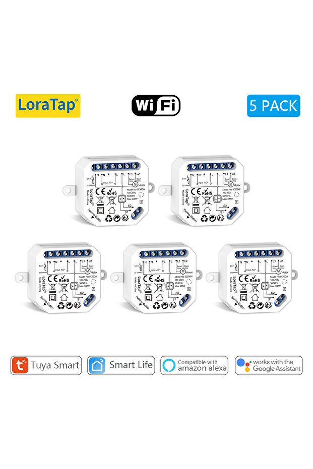 5 PACK LoraTap Tuya Smart Life Curtain Blinds Roller Shutter Switch Relay Module App Remote Control