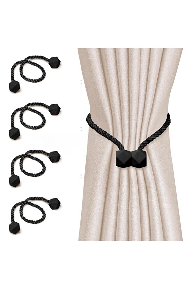 4PCS-Black 2/4pcs Curtain Tiebacks with Strong Magnet Thick Rope Design Bedroom Living Room Kitchen