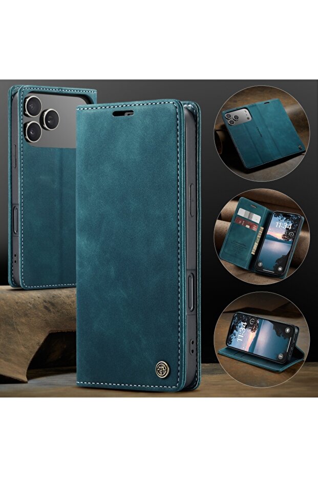 iPhone 7 Blue CaseMe Retro Magnetic Flip PU Leather Case for iPhone 17 Air 17 Pro 16 15 14 13 12 11