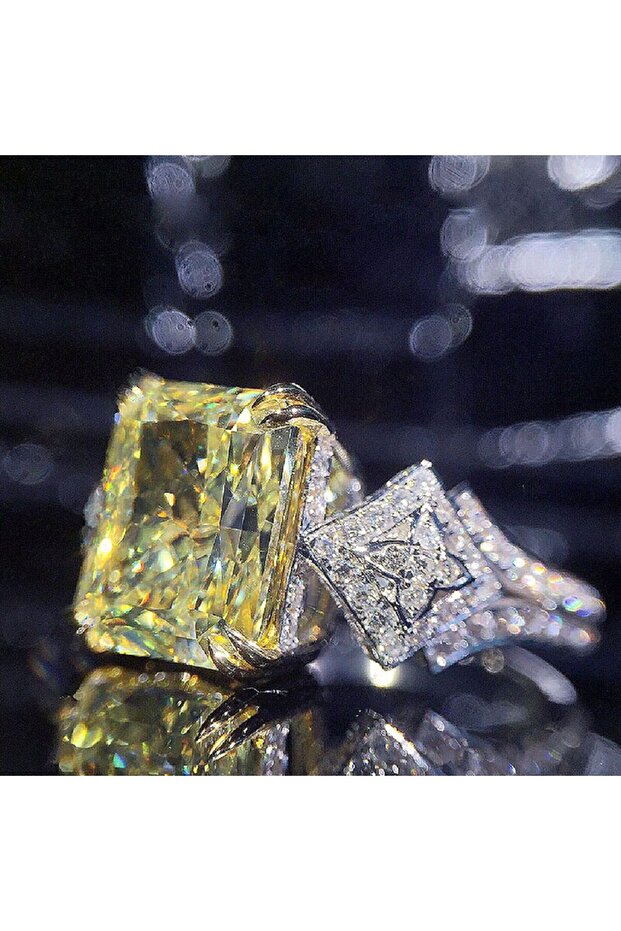 6 F1324 Huitan Novel Design Yellow Cubic Zirconia Square Stone Women's Ring Wedding Ceremongy Party