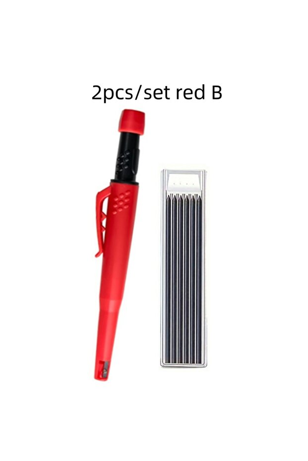 red B set Solid Carpenter Pencil Set 2.8mm Deep Hole Mechanical Pencil Marker with Built in Sharpene