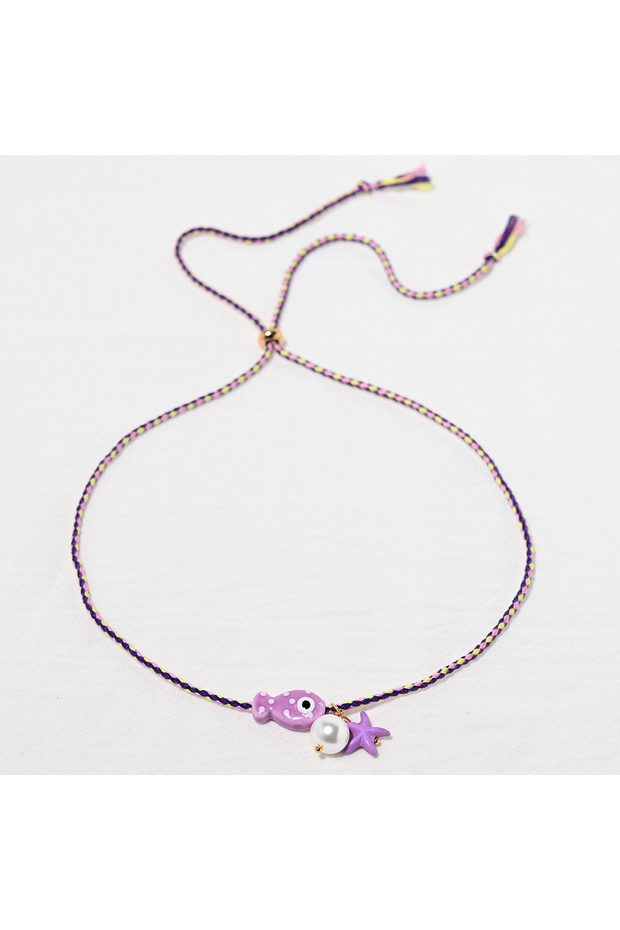 25xh0406-8 Colorful Bohemian Ceramic Fish Pendant Necklace for Women Adjustable Multicolored Rope Ch