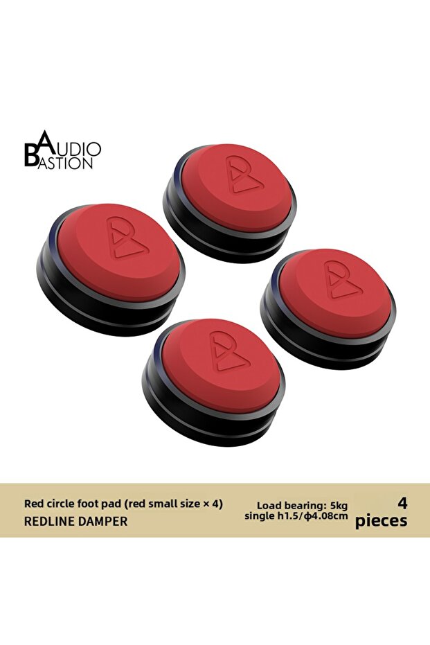 Small red AudioBastion Anti-Vibration Pads for Speakers/Subwoofer/Amplifier - Hi-Fi Isolation Feet I
