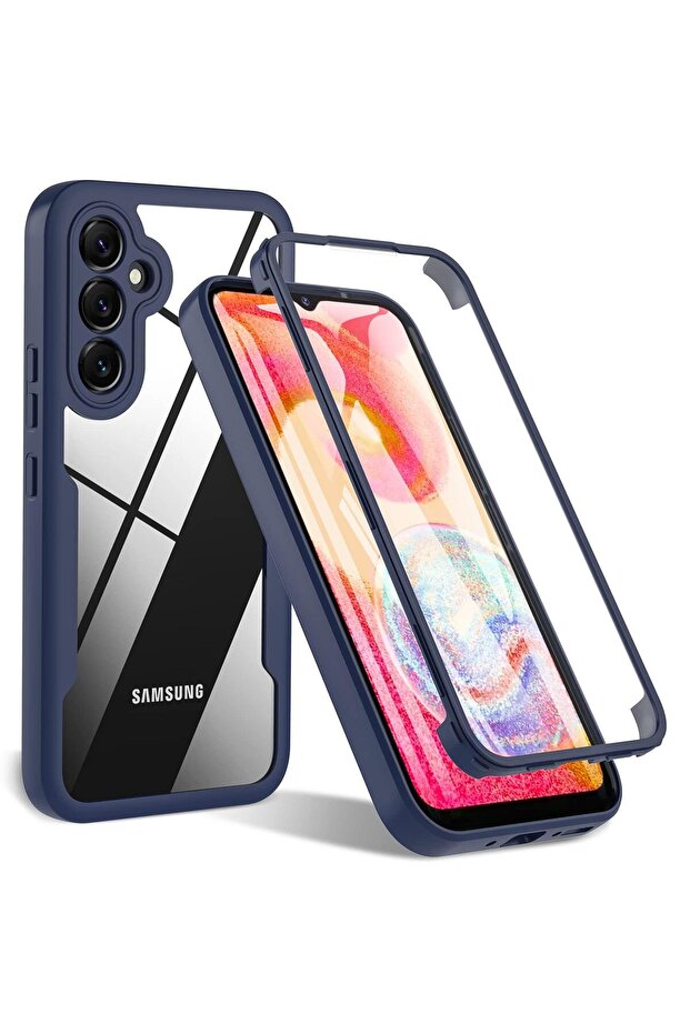 واقي شاشة شفاف أزرق يغطي كامل هيكل هاتف Galaxy A07 بزاوية 360 درجة، متوافق مع هواتف A07 وA17 وA06 وA16 وA05S وA15 وA14 وA2