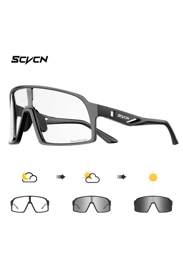 BlackPhotochromic-01 Scvcn Photochromic Cycling Glasses Men UV400 Women Lens MTB Glasses Lightweight