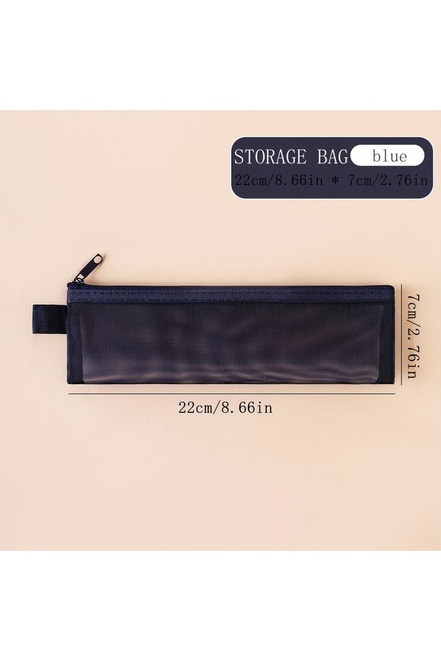 Blue Transparent Mesh Zipper Bags, Portable Cosmetic Bags for Stationery Cosmetics Keys Office Suppl