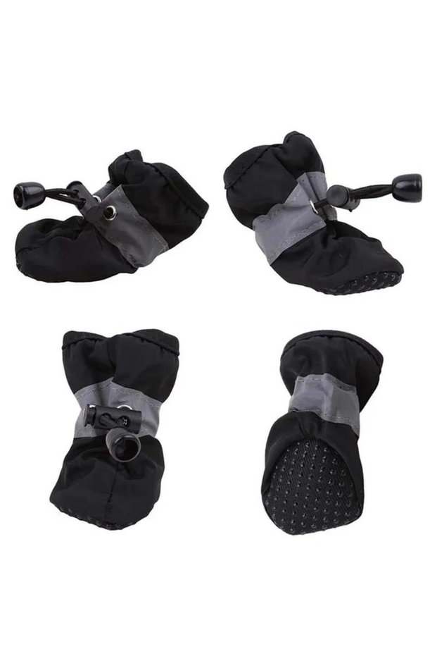 4 Black New 4pcs Waterproof Pet Dog Shoes Anti-slip Rain Snow Boot Thick Warm For Small Cats Dogs Pu