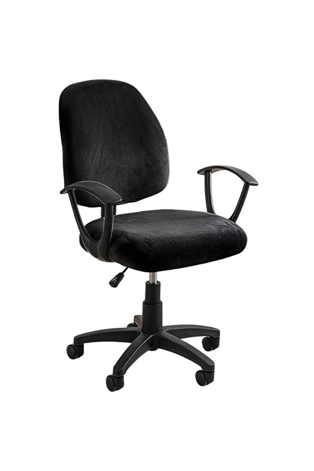 Black Stretch Elastic Velvet 2 Piece Universal Computer Chair Seat Cover Rotating Office Chair Slipc