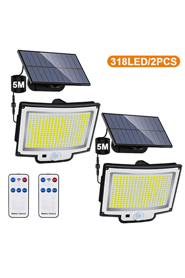 318 LED 2 قطعة مصابيح خارجية تعمل بالطاقة الشمسية 172LED 3 أوضاع مقسمة مستشعر الحركة مصابيح خارجية مقاومة للماء 318 LED