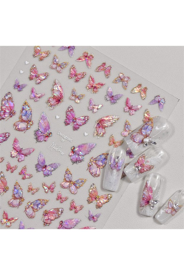 1pcs to3771 1pcs 5D Japanese Kawaii Butterfly Nail Stickers Luxury Glitter Shell Aurora Nai