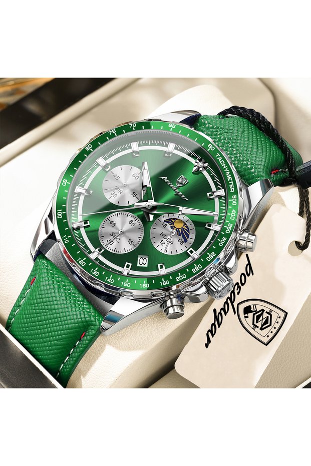 879 Silver Green POEDAGAR Top Sports Fashion Men Clock Luminous Waterproof Chronograph Date Original