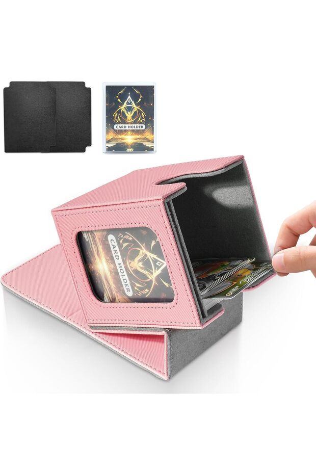 Pink grey 100+ Load Trading Card Deck Box for MTG Commander Display with 2 Dividers Game Sports Card