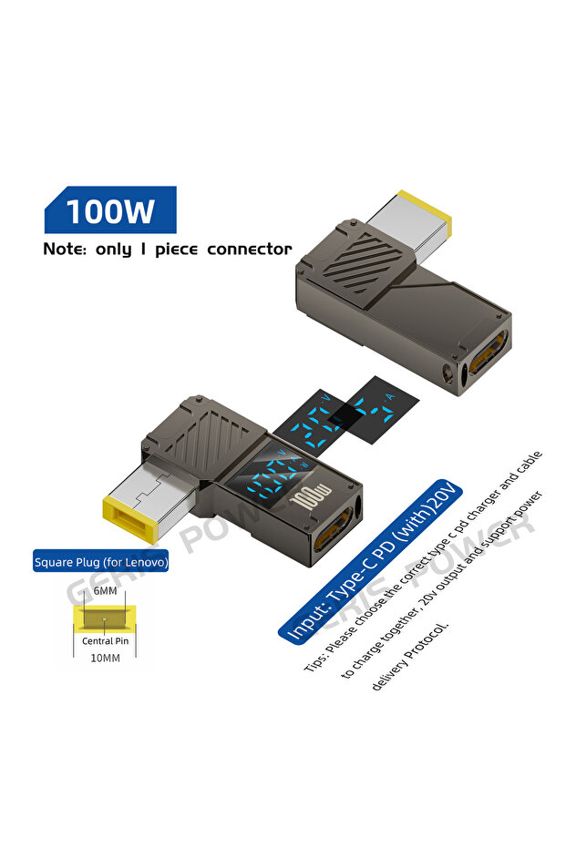 قابس مربع الشكل محول طاقة PD100W من النوع C إلى قابس DC، محول شحن USB C لأجهزة الكمبيوتر المحمولة