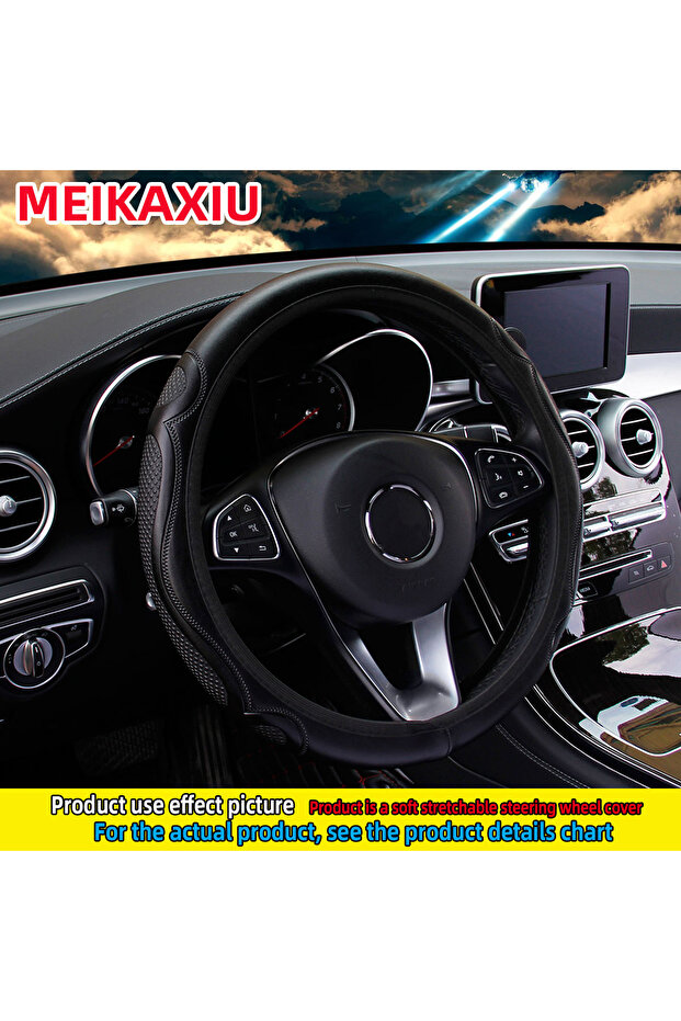 black 38cm PU Leather Embossed Massage Comfortable Rimless Steering Wheel Cover Automotive Accessory